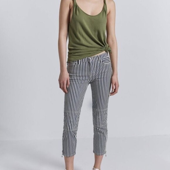 NWT Current | Elliott blue, warm white stripe skinny cropped stitch accent jeans - Picture 6 of 16